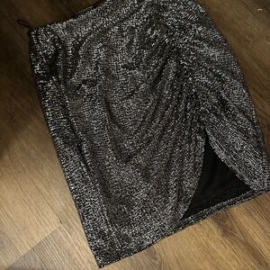 Black Sequin Ruched Pencil Skirt